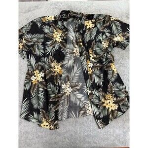 It’s Our Time Men’s Hawaiian Shirt XL 17.5 Black Floral Button Down Aloha
